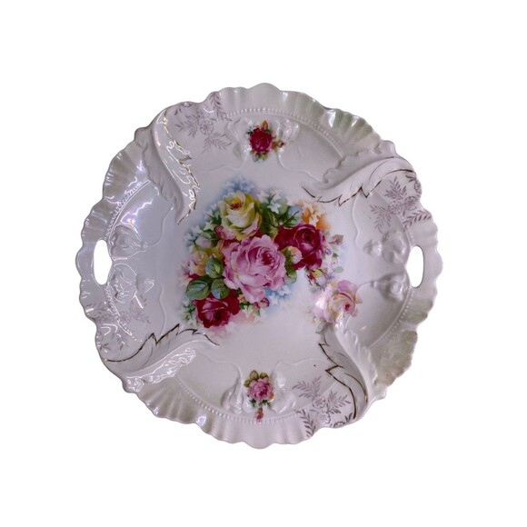 Vintage Gold Etched Rose Handled Celery Dish Plate Bowl Serving Platter -Germany - Picture 2 of 14
